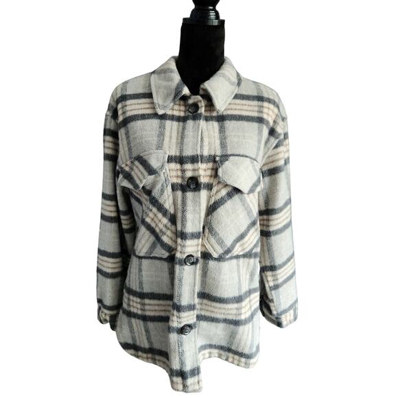 Ashley outerwear gray plaid fleece jacket size medium - Picture 3 of 8
